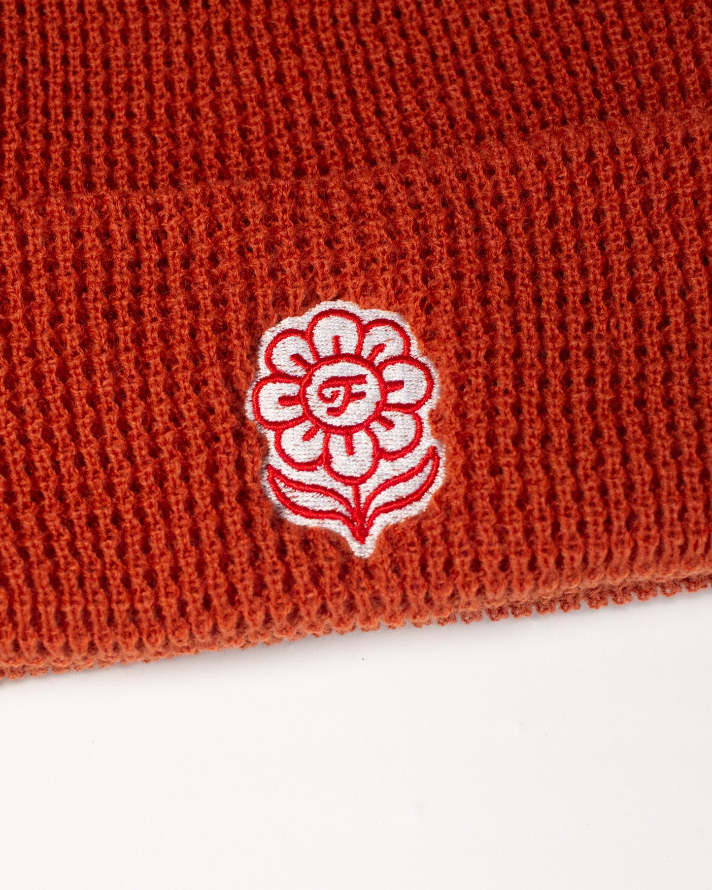 Flower Waffle Beanie in Rust