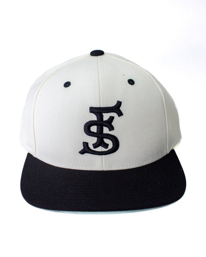 Fieldschool Sports Monogram Snapback Hat in Cream and Black
