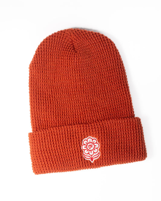 Flower Waffle Beanie in Rust