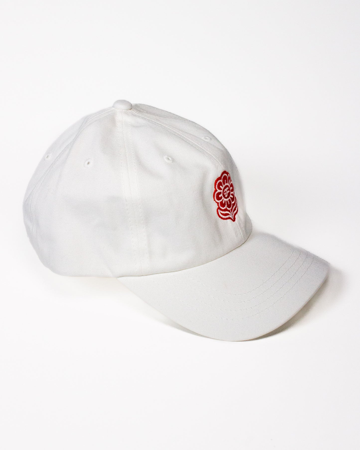 Flower Dad Hat in White