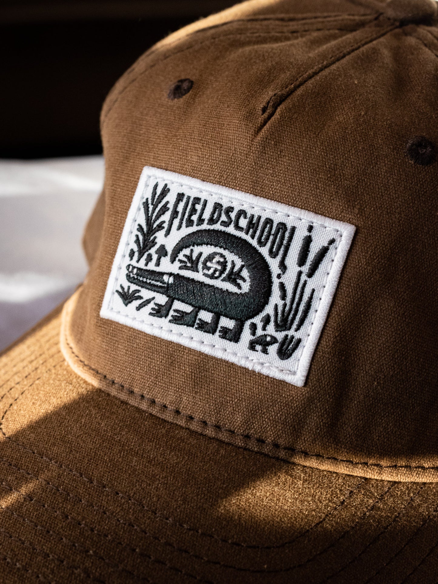 Fieldschool Alligator Cap in Brown Waxed Cotton