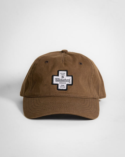 Fieldschool Cross Cap in Brown Waxed Cotton