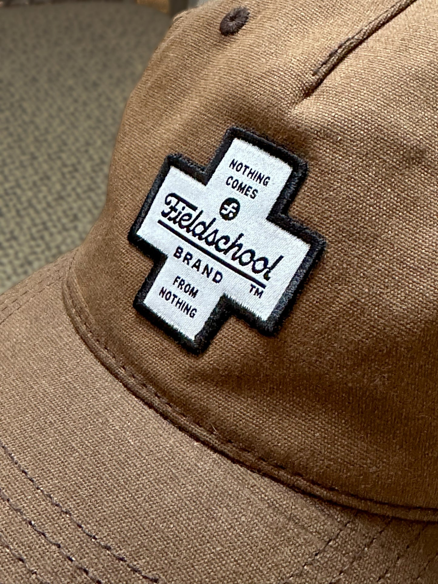 Fieldschool Cross Cap in Brown Waxed Cotton